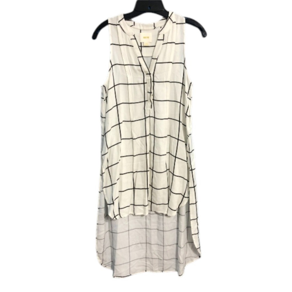 MAEVE Anthropologie WHITE/BLACK BIG CHECK Hi-Low 3Button Shirt/Tunic Top DRESS S